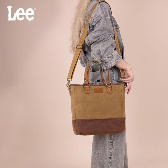 x Lee Waxed Canvas Tote Bag for Women Top-Handle Handbag Shoulder Bag with Adjus - Picture 2 of 7